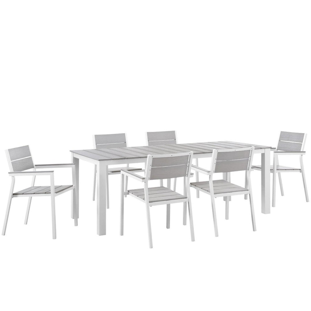 Modway Furniture Maine 7-Piece Outdoor Patio Dining Set by Modway - Coastal Style with Durable Comfort for All Seasons White Light Gray EEI-1751-WHI-LGR-SET