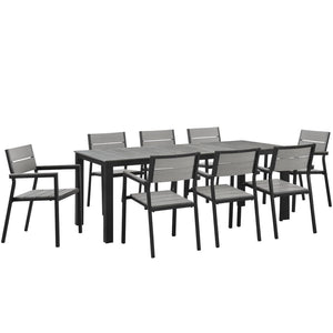 Modway Furniture Maine 9 Piece Outdoor Patio Dining Set - Coastal Charm with Durable Aluminum Frame and Comfort Brown Gray EEI-1753-BRN-GRY-SET