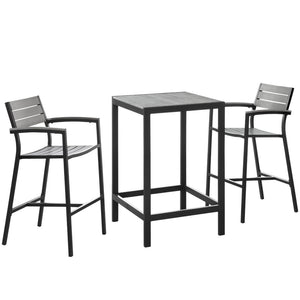 Modway Furniture Maine 3-Piece Outdoor Patio Dining Set – Modern Weather-Resistant Pub Set for Stylish Entertaining Brown Gray EEI-1754-BRN-GRY-SET