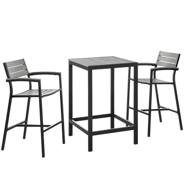Modway Furniture Maine 3-Piece Outdoor Patio Dining Set – Modern Weather-Resistant Pub Set for Stylish Entertaining Brown Gray EEI-1754-BRN-GRY-SET