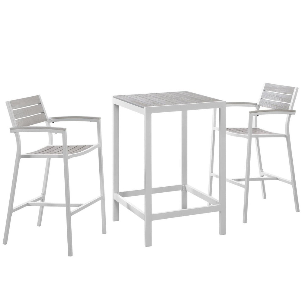 Modway Furniture Maine 3-Piece Outdoor Patio Dining Set – Modern Weather-Resistant Pub Set for Stylish Entertaining White Light Gray EEI-1754-WHI-LGR-SET