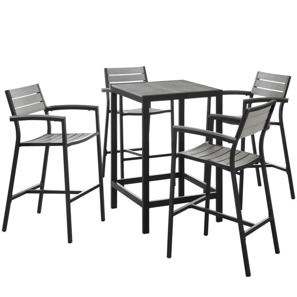 Modway Furniture Maine 5 Piece Outdoor Patio Bar Set by Modway - Durable, Weather-Resistant, Stylish Dining Experience Brown Gray EEI-1755-BRN-GRY-SET