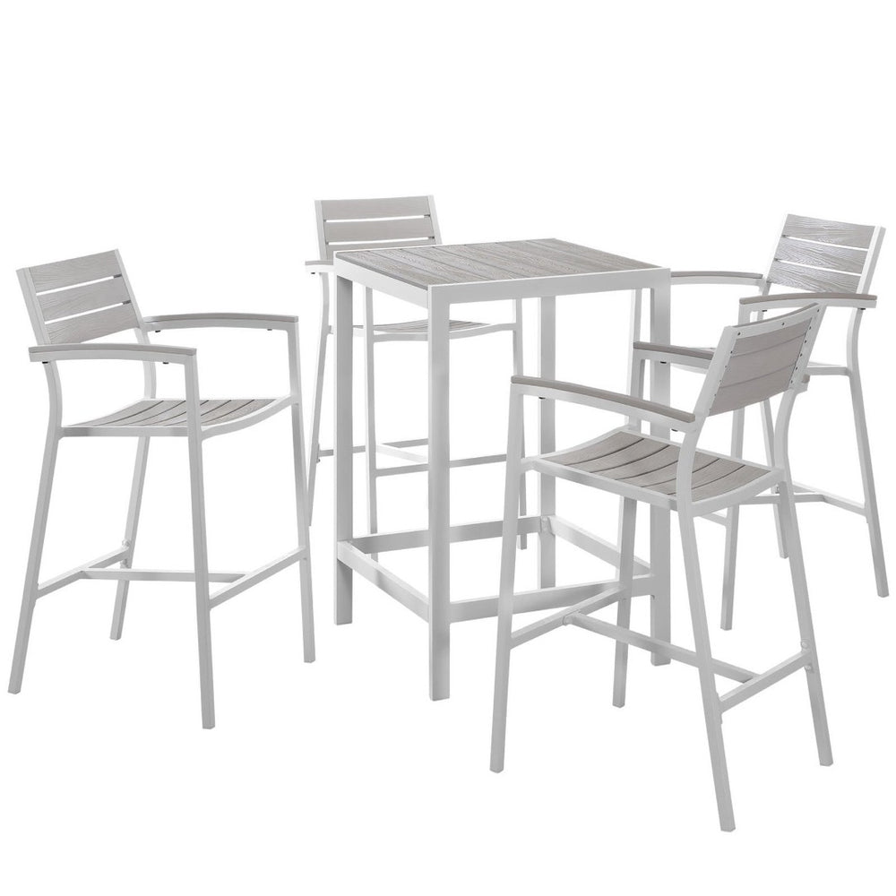Modway Furniture Maine 5 Piece Outdoor Patio Bar Set by Modway - Durable, Weather-Resistant, Stylish Dining Experience White Light Gray EEI-1755-WHI-LGR-SET