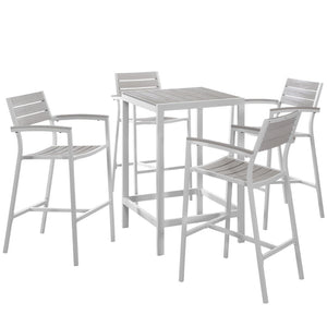 Modway Furniture Maine 5 Piece Outdoor Patio Bar Set by Modway - Durable, Weather-Resistant, Stylish Dining Experience White Light Gray EEI-1755-WHI-LGR-SET