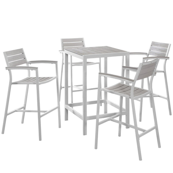 Modway Furniture Maine 5 Piece Outdoor Patio Bar Set by Modway - Durable, Weather-Resistant, Stylish Dining Experience White Light Gray EEI-1755-WHI-LGR-SET