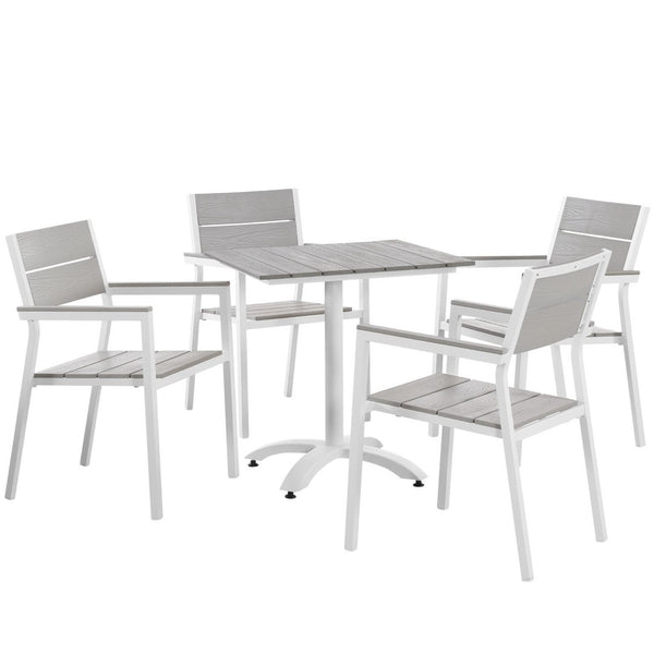 Modway Furniture Maine 5-Piece Coastal Outdoor Dining Set with Cushions - Modern, Weather-Resistant, Easy Care EEI-1761-WHI-LGR-SET