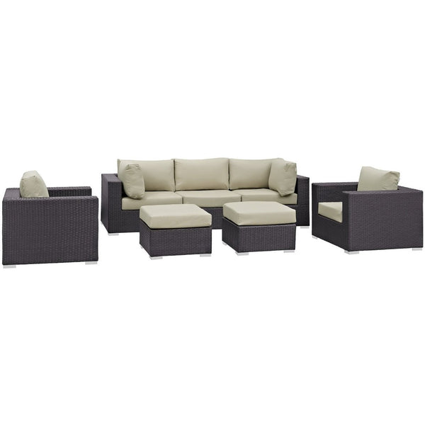 Modway Furniture Gather 7-Piece Modular Outdoor Patio Sectional Set by Modway – Stylish, Durable, Customizable Comfort EEI-1808-EXP-BEI-SET