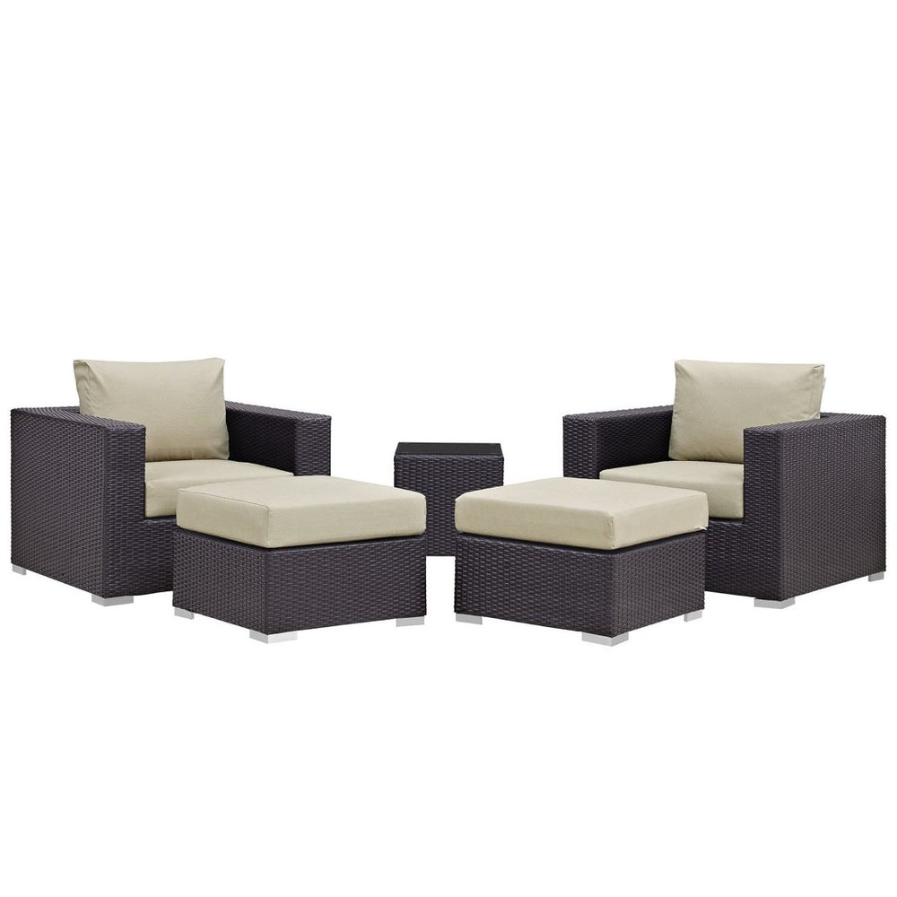 Modway Furniture Convene 5-Piece Outdoor Patio Sectional Set for Versatile Comfort and Modular Style in Any Space Espresso Beige EEI-1809-EXP-BEI-SET