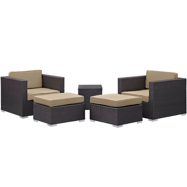 Modway Furniture Convene 5-Piece Outdoor Patio Sectional Set for Versatile Comfort and Modular Style in Any Space Espresso Mocha EEI-1809-EXP-MOC-SET