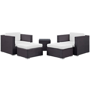 Modway Furniture Convene 5-Piece Outdoor Patio Sectional Set for Versatile Comfort and Modular Style in Any Space Espresso White EEI-1809-EXP-WHI-SET