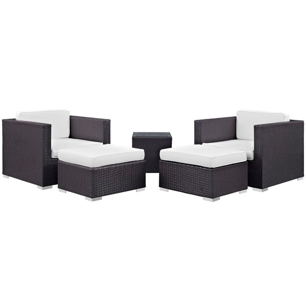 Modway Furniture Convene 5-Piece Outdoor Patio Sectional Set for Versatile Comfort and Modular Style in Any Space Espresso White EEI-1809-EXP-WHI-SET
