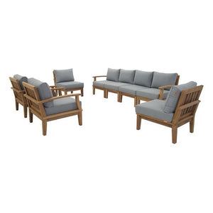 Modway Furniture Marina 8 Piece Outdoor Teak Patio Set – Modern Sectional with All-Weather Cushions for Comfort Natural Gray EEI-1817-NAT-GRY-SET