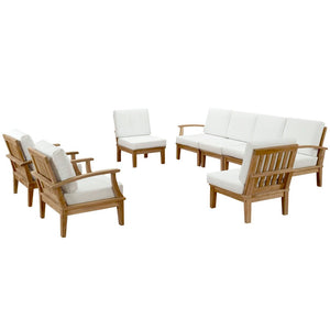Modway Furniture Marina 8 Piece Outdoor Teak Patio Set – Modern Sectional with All-Weather Cushions for Comfort Natural White EEI-1817-NAT-WHI-SET