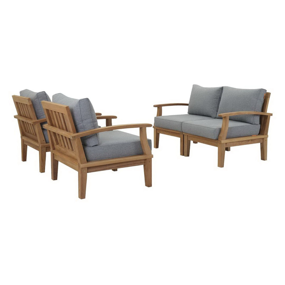 Modway Furniture Marina 4-Piece Modular Outdoor Teak Patio Set with All-Weather Cushions for Stylish Relaxation Natural Gray EEI-1818-NAT-GRY-SET