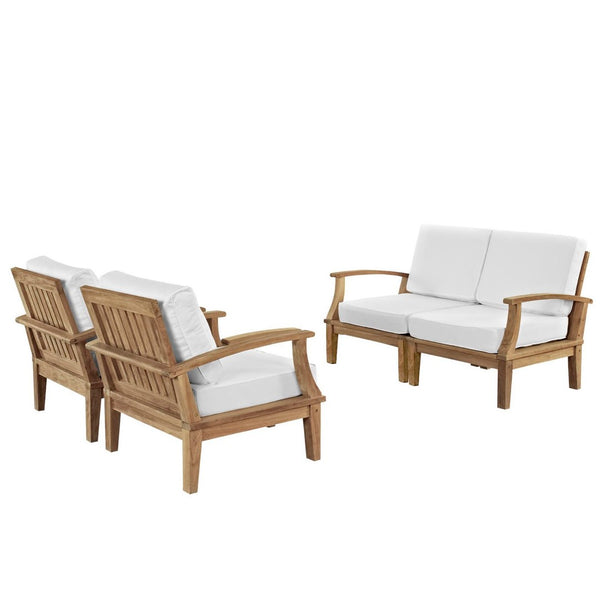 Modway Furniture Marina 4-Piece Modular Outdoor Teak Patio Set with All-Weather Cushions for Stylish Relaxation Natural White EEI-1818-NAT-WHI-SET