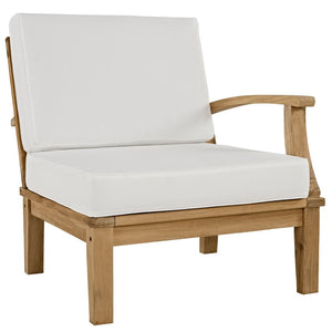 Modway Furniture Marina 4-Piece Modular Outdoor Teak Patio Set with All-Weather Cushions for Stylish Relaxation Natural White EEI-1818-NAT-WHI-SET