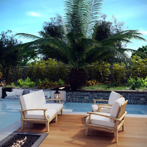 Modway Furniture Marina 4-Piece Modular Outdoor Teak Patio Set with All-Weather Cushions for Stylish Relaxation Natural White EEI-1818-NAT-WHI-SET