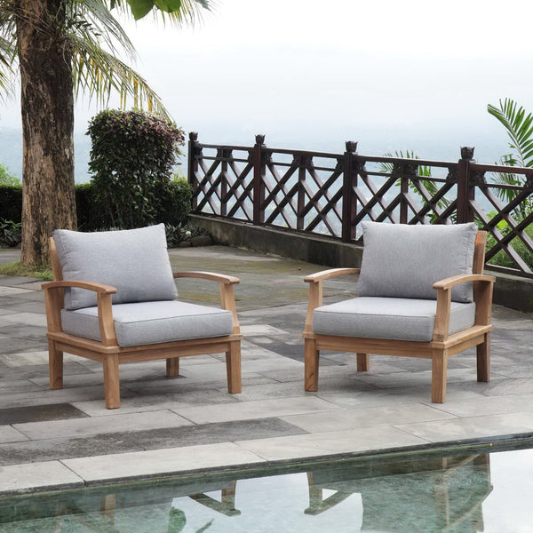 Modway Furniture Marina 2 Piece Outdoor Patio Teak Set by Modway - Durable, Stylish Seating for Relaxed Entertaining Natural Gray EEI-1819-NAT-GRY-SET