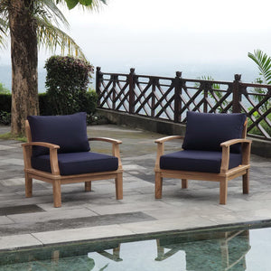 Modway Furniture Marina 2 Piece Outdoor Patio Teak Set by Modway - Durable, Stylish Seating for Relaxed Entertaining Natural Navy EEI-1819-NAT-NAV-SET