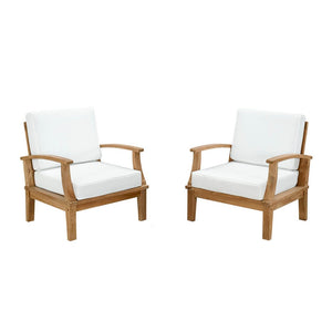Modway Furniture Marina 2 Piece Outdoor Patio Teak Set by Modway - Durable, Stylish Seating for Relaxed Entertaining Natural White EEI-1819-NAT-WHI-SET