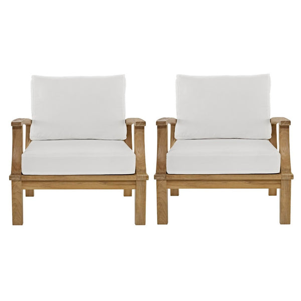 Modway Furniture Marina 2 Piece Outdoor Patio Teak Set by Modway - Durable, Stylish Seating for Relaxed Entertaining Natural White EEI-1819-NAT-WHI-SET