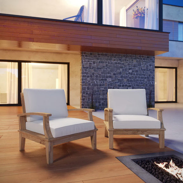 Modway Furniture Marina 2 Piece Outdoor Patio Teak Set by Modway - Durable, Stylish Seating for Relaxed Entertaining Natural White EEI-1819-NAT-WHI-SET