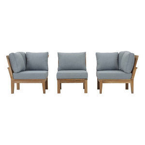 Modway Furniture Marina 3 Piece Teak Outdoor Patio Set – Modern Elegance with All-Weather Cushions for Comfort Natural Gray EEI-1820-NAT-GRY-SET