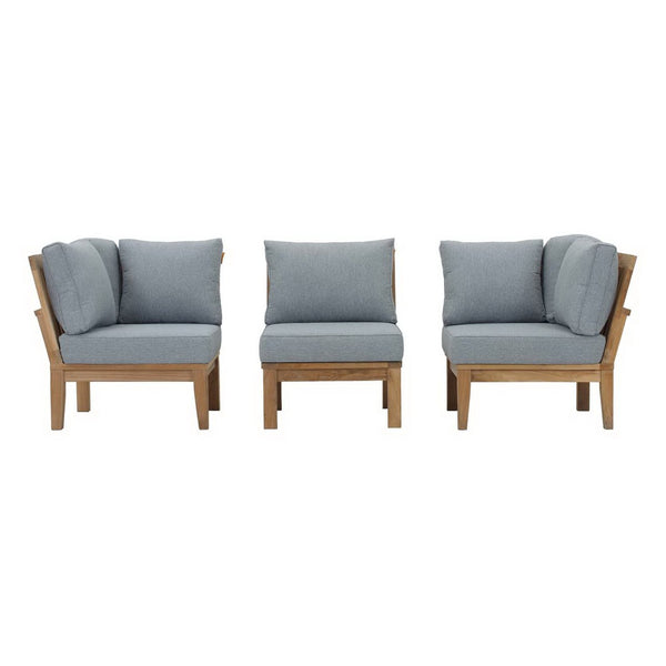 Modway Furniture Marina 3 Piece Teak Outdoor Patio Set – Modern Elegance with All-Weather Cushions for Comfort Natural Gray EEI-1820-NAT-GRY-SET