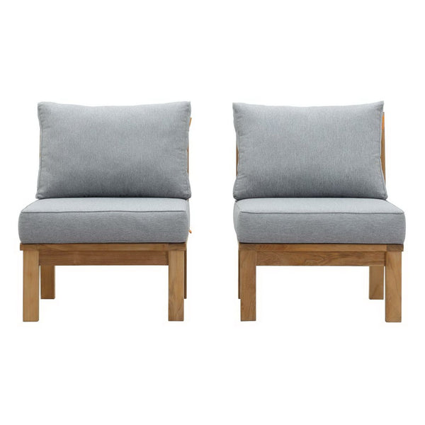 Modway Furniture Marina 2 Piece Outdoor Patio Teak Seating Set by Modway – Elegant, Weather-Resistant Design for All Spaces Natural Gray EEI-1821-NAT-GRY-SET
