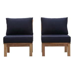 Modway Furniture Marina 2 Piece Outdoor Patio Teak Seating Set by Modway – Elegant, Weather-Resistant Design for All Spaces Natural Navy EEI-1821-NAT-NAV-SET