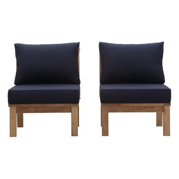 Modway Furniture Marina 2 Piece Outdoor Patio Teak Seating Set by Modway – Elegant, Weather-Resistant Design for All Spaces Natural Navy EEI-1821-NAT-NAV-SET