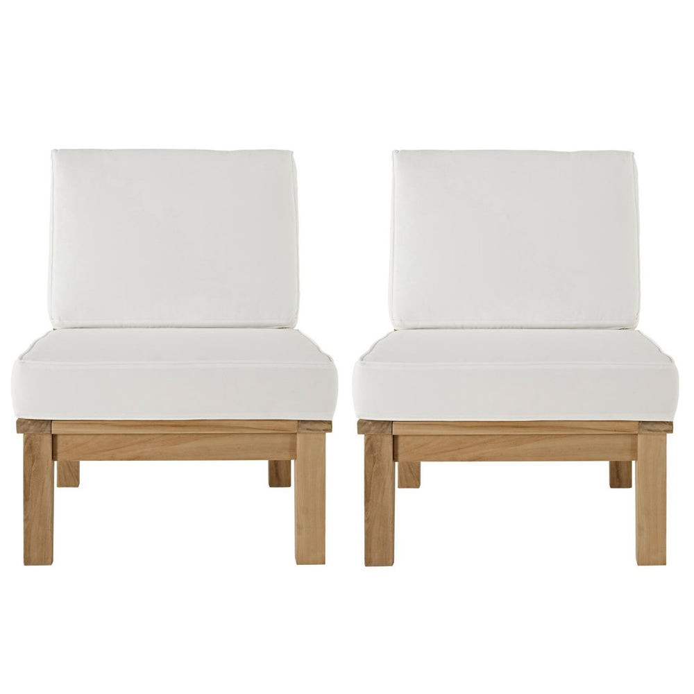 Modway Furniture Marina 2 Piece Outdoor Patio Teak Seating Set by Modway – Elegant, Weather-Resistant Design for All Spaces Natural White EEI-1821-NAT-WHI-SET