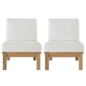 Modway Furniture Marina 2 Piece Outdoor Patio Teak Seating Set by Modway – Elegant, Weather-Resistant Design for All Spaces Natural White EEI-1821-NAT-WHI-SET