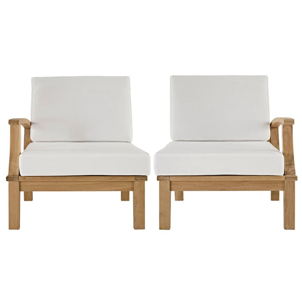 Modway Furniture Marina 2 Piece Outdoor Patio Teak Set by Modway - Elegant, Durable Comfort for Your Relaxed Gatherings Natural White EEI-1822-NAT-WHI-SET