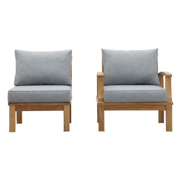 Modway Furniture Marina 2 Piece Outdoor Patio Teak Set - Stylish Comfort with Durable Design for Effortless Entertaining Natural Gray EEI-1823-NAT-GRY-SET