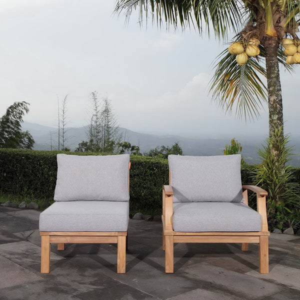 Modway Furniture Marina 2 Piece Outdoor Patio Teak Set - Stylish Comfort with Durable Design for Effortless Entertaining Natural Gray EEI-1823-NAT-GRY-SET