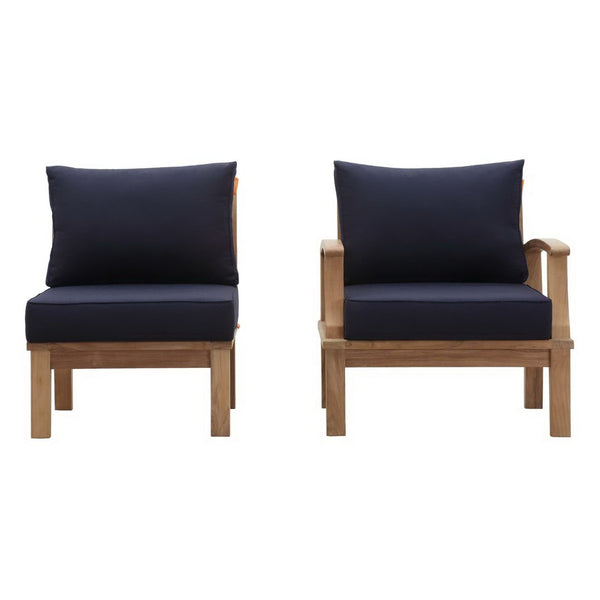 Modway Furniture Marina 2 Piece Outdoor Patio Teak Set - Stylish Comfort with Durable Design for Effortless Entertaining Natural Navy EEI-1823-NAT-NAV-SET