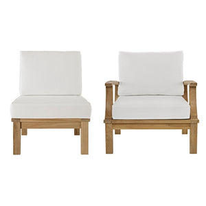 Modway Furniture Marina 2 Piece Outdoor Patio Teak Set - Stylish Comfort with Durable Design for Effortless Entertaining Natural White EEI-1823-NAT-WHI-SET
