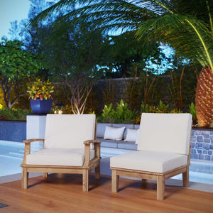 Modway Furniture Marina 2 Piece Outdoor Patio Teak Set - Stylish Comfort with Durable Design for Effortless Entertaining Natural White EEI-1823-NAT-WHI-SET