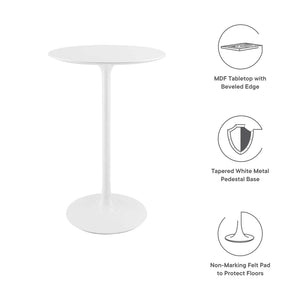 Modway Furniture Lippa 28" Mid-Century Round Wood Bar Table - White Glossy Top, Tapered Base for Stylish Dining EEI-1825-WHI