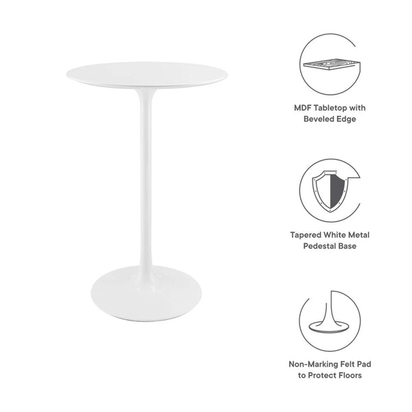 Modway Furniture Lippa 28" Mid-Century Round Wood Bar Table - White Glossy Top, Tapered Base for Stylish Dining EEI-1825-WHI