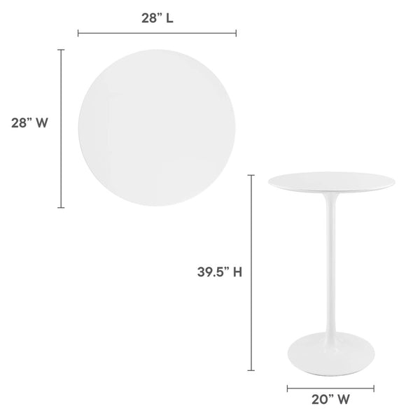Modway Furniture Lippa 28" Mid-Century Round Wood Bar Table - White Glossy Top, Tapered Base for Stylish Dining EEI-1825-WHI