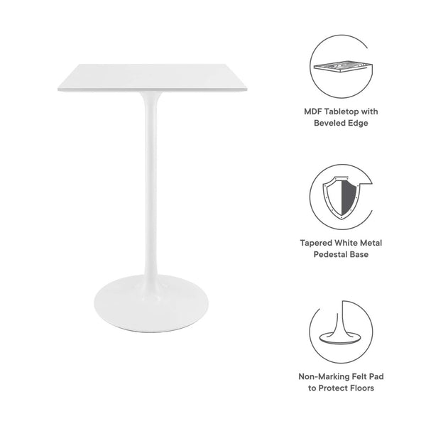 Modway Furniture Lippa 28" Square High-Gloss Wood Bar Table – Stylish Mid-Century Design for Intimate Dining Spaces EEI-1826-WHI