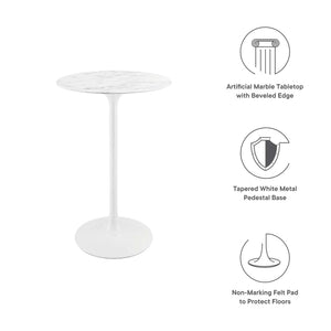 Modway Furniture Lippa 28" Round Faux Marble Bar Table - Modern Mid-Century Design for Dining & Entertaining Space EEI-1827-WHI