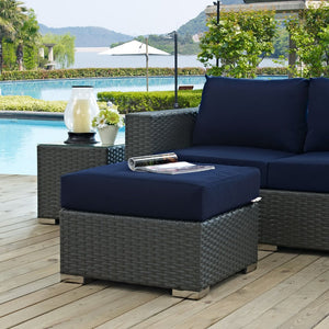 Modway Furniture Sojourn Outdoor Patio Ottoman - Versatile, Weather-Resistant Design for Ultimate Comfort & Style Canvas Navy EEI-1855-CHC-NAV