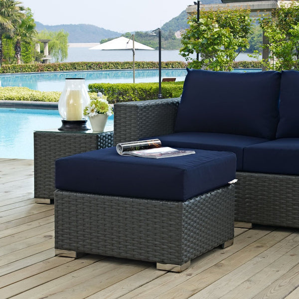 Modway Furniture Sojourn Outdoor Patio Ottoman - Versatile, Weather-Resistant Design for Ultimate Comfort & Style Canvas Navy EEI-1855-CHC-NAV