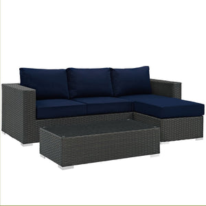 Modway Furniture Sojourn 3-Piece Outdoor Sectional Set with Sunbrella® Fabric - Stylish, Modular & Weather-Resistant EEI-1889-CHC-NAV-SET