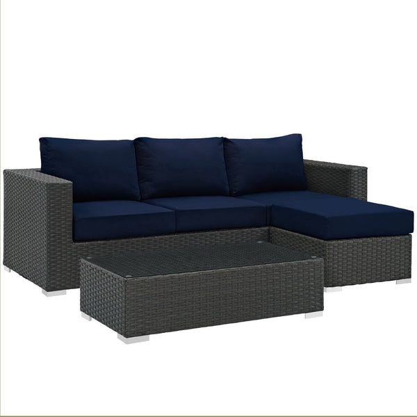 Modway Furniture Sojourn 3-Piece Outdoor Sectional Set with Sunbrella® Fabric - Stylish, Modular & Weather-Resistant EEI-1889-CHC-NAV-SET