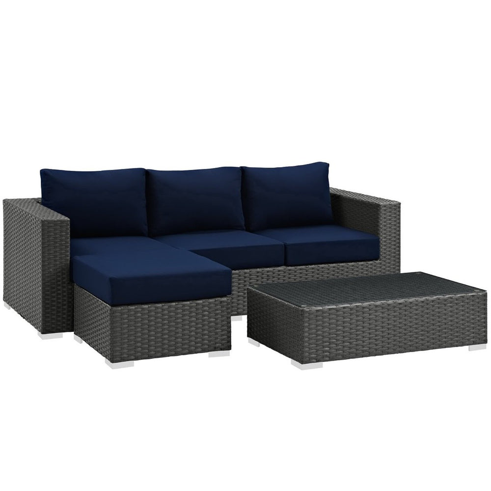 Modway Furniture Sojourn 3-Piece Outdoor Sectional Set with Sunbrella® Fabric - Stylish, Modular & Weather-Resistant EEI-1889-CHC-NAV-SET