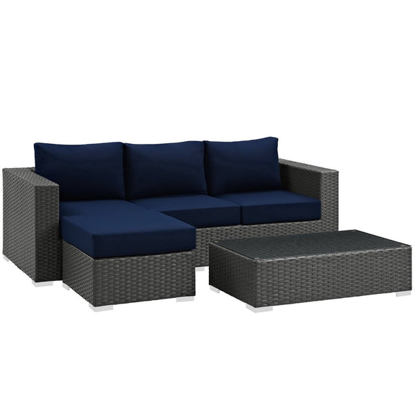 Modway Furniture Sojourn 3-Piece Outdoor Sectional Set with Sunbrella® Fabric - Stylish, Modular & Weather-Resistant EEI-1889-CHC-NAV-SET